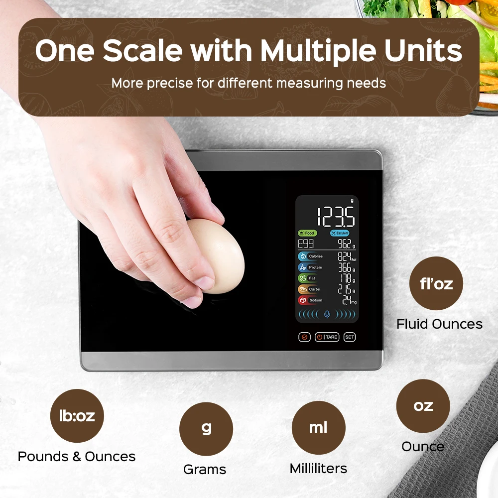 Tempered Glass Kitchen Scale 5kg/11lb Food Nutritional Digital Kitchen Scale Rechargeable Weighing Multi-Unit Food Scales