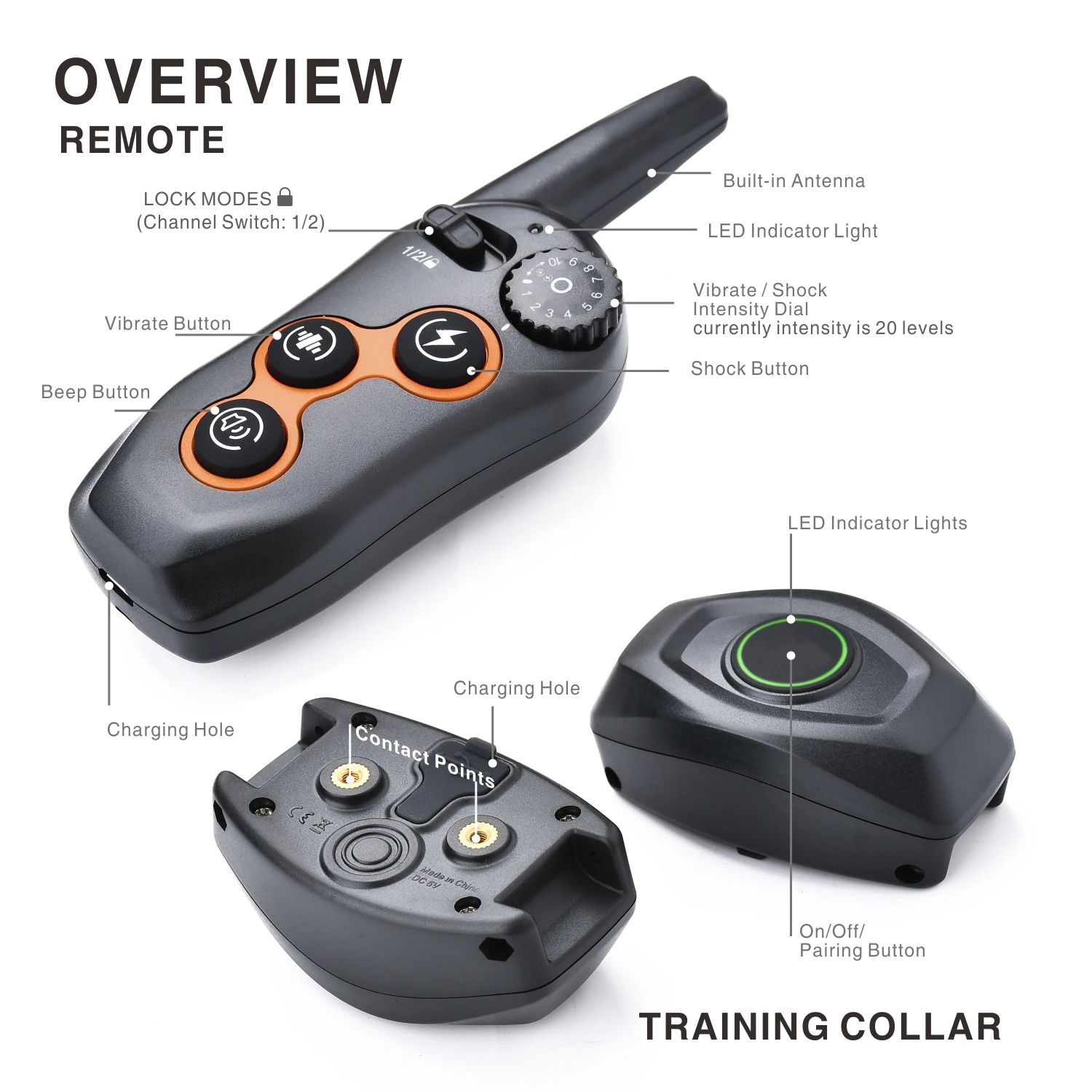 400m Electric Dog Training Collar Waterproof Pet Remote Control Rechargeable Training Dog Collar with Shock Vibration Sound