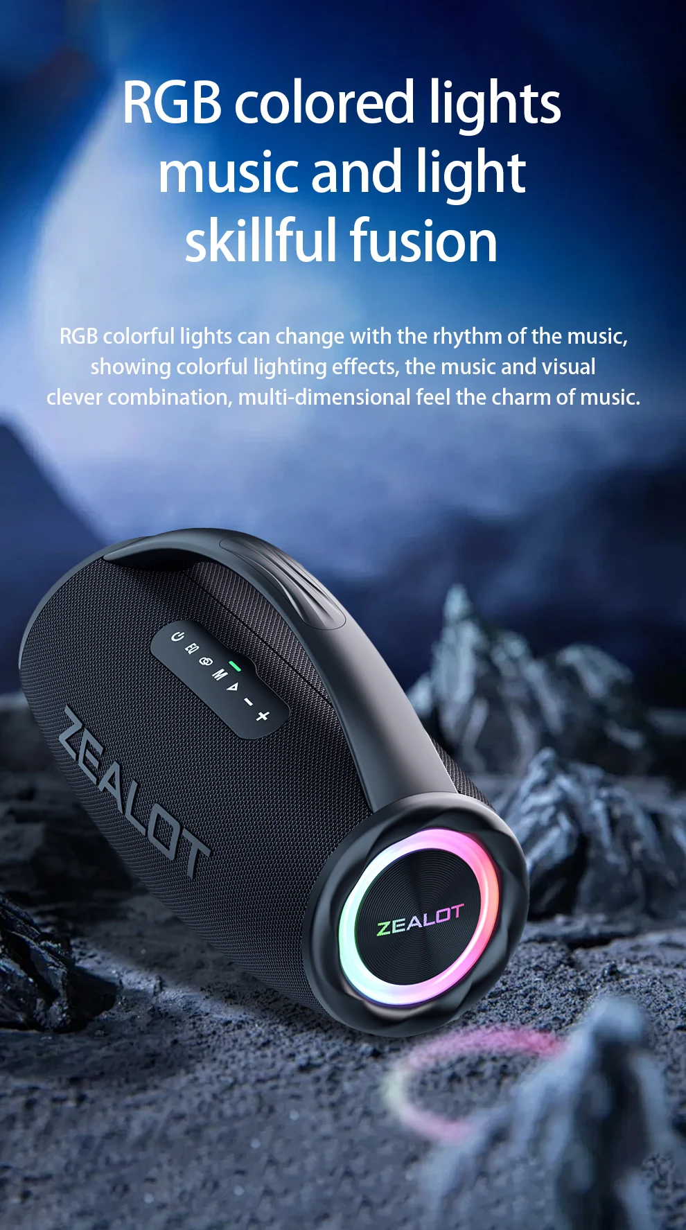 ZEALOT S97 80W Portable Bluetooth Speaker High Volume Waterproof 16000mAh Wireless TWS Subwoofer Suporrt USB/TF/AUX RGB Light.