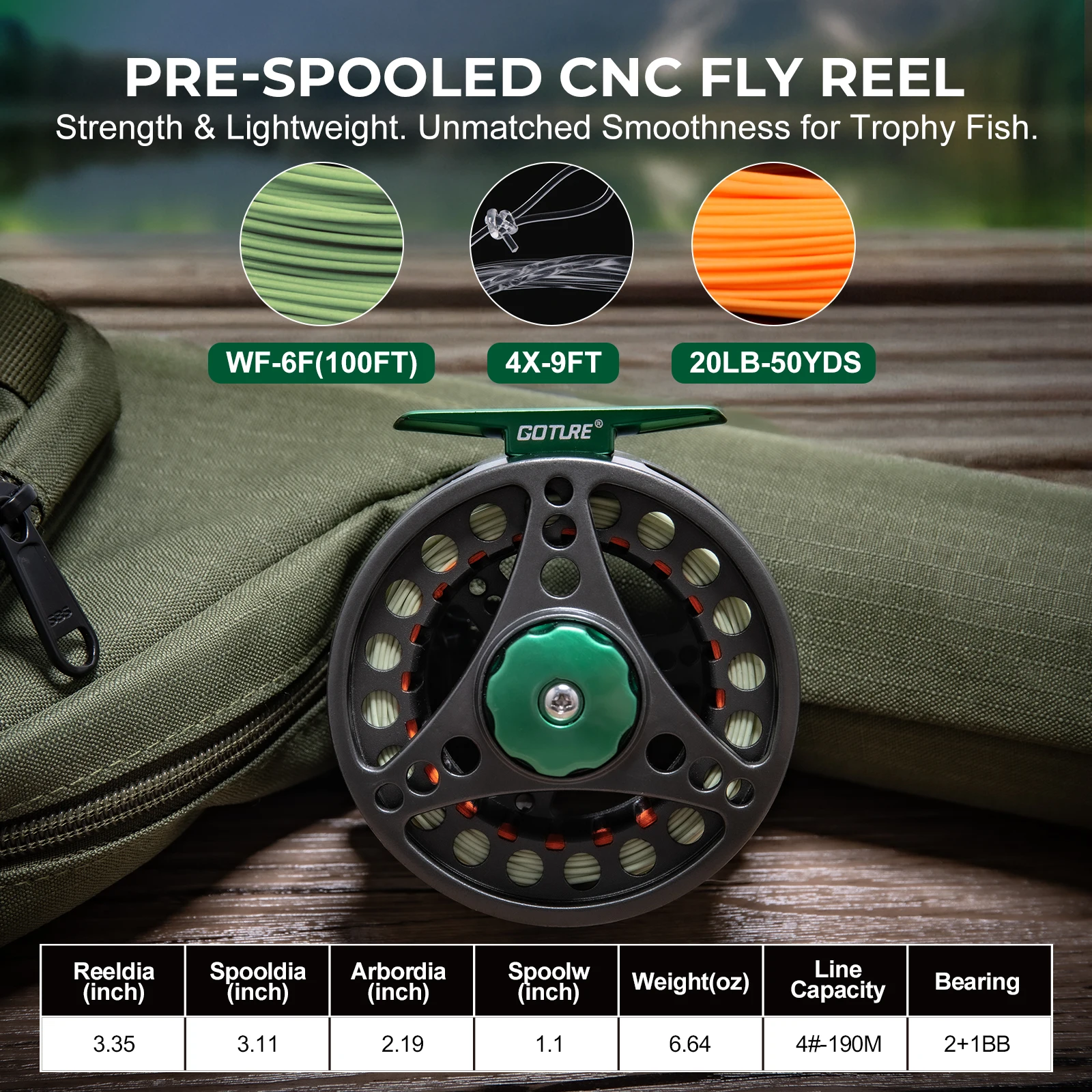 Goture Fly Fishing Rod and Reel Combo with Fly Rod & Gear Case, 9FT 4-Piece Fly Rod, Pre-Spooled Reel, Fly Line, Flies, Tool