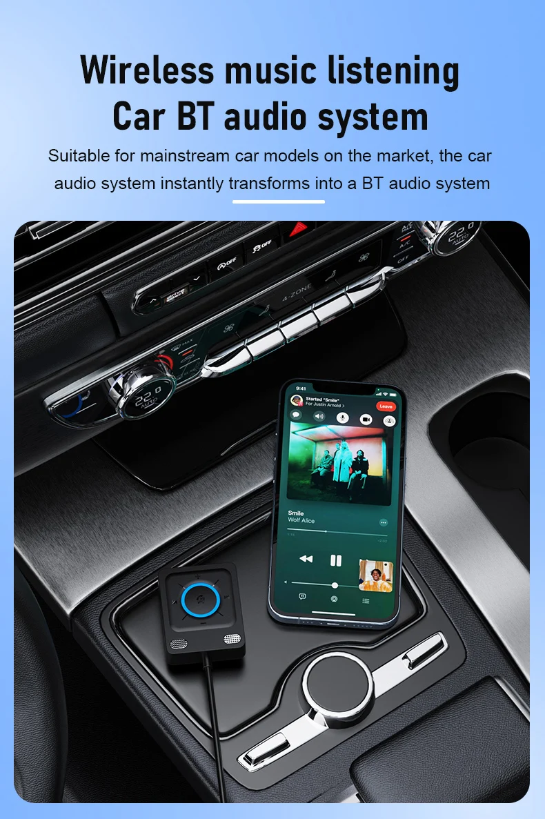 USB Bluetooth 6.0 Car Receiver Adapter with Mics and Noise Cancellation, 3.5Mm USB AUX Bluetooth Receiver Car Kit Stereo Audio