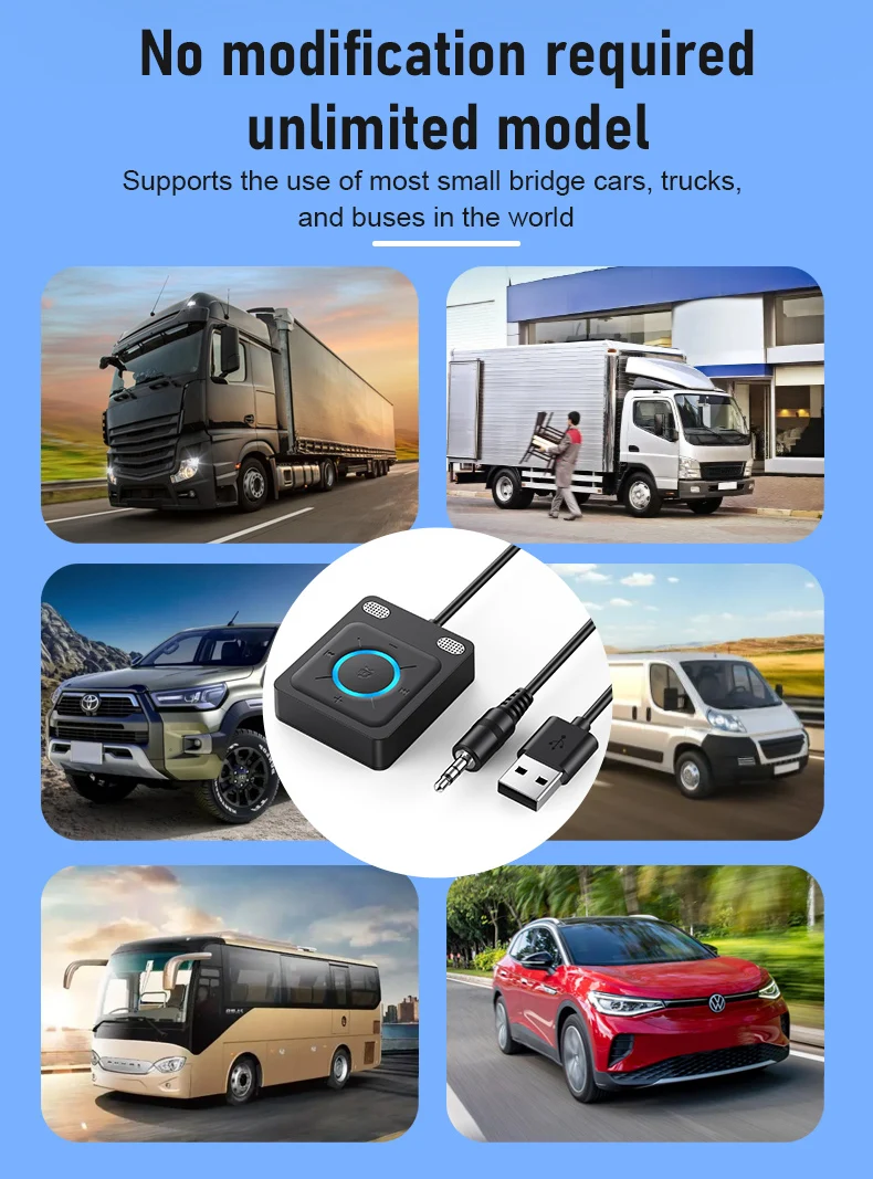 USB Bluetooth 6.0 Car Receiver Adapter with Mics and Noise Cancellation, 3.5Mm USB AUX Bluetooth Receiver Car Kit Stereo Audio