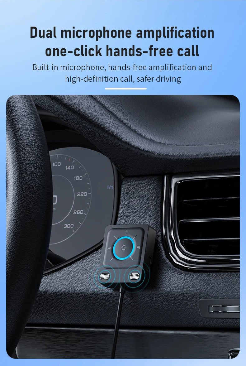 USB Bluetooth 6.0 Car Receiver Adapter with Mics and Noise Cancellation, 3.5Mm USB AUX Bluetooth Receiver Car Kit Stereo Audio