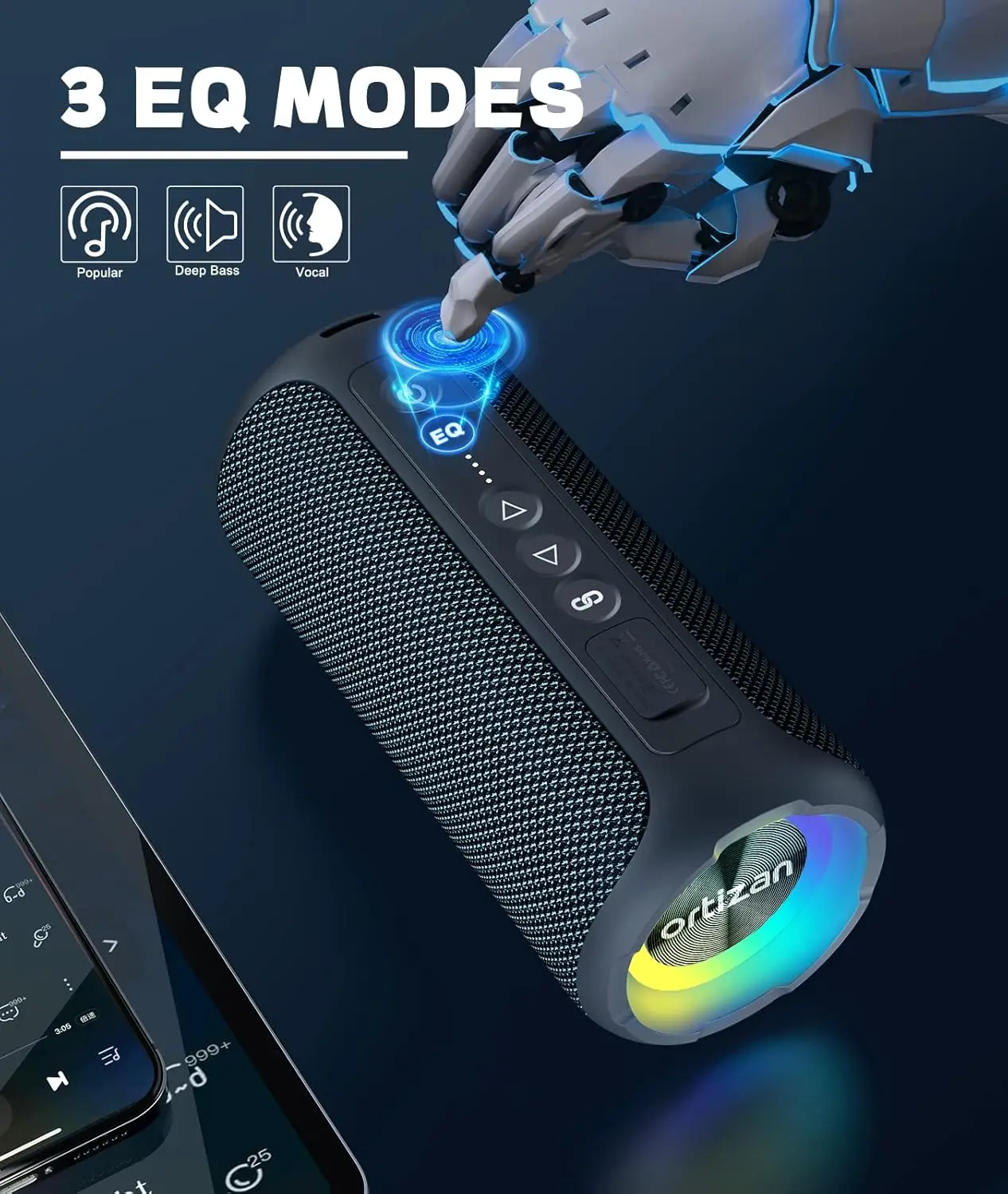 Ortizan Bluetooth Speakers 40W TWS Portable Speaker with Stereo Sound Bass, Bluetooth 5.3 Wireless USB Type C Outdoor, 6600mAh Battery