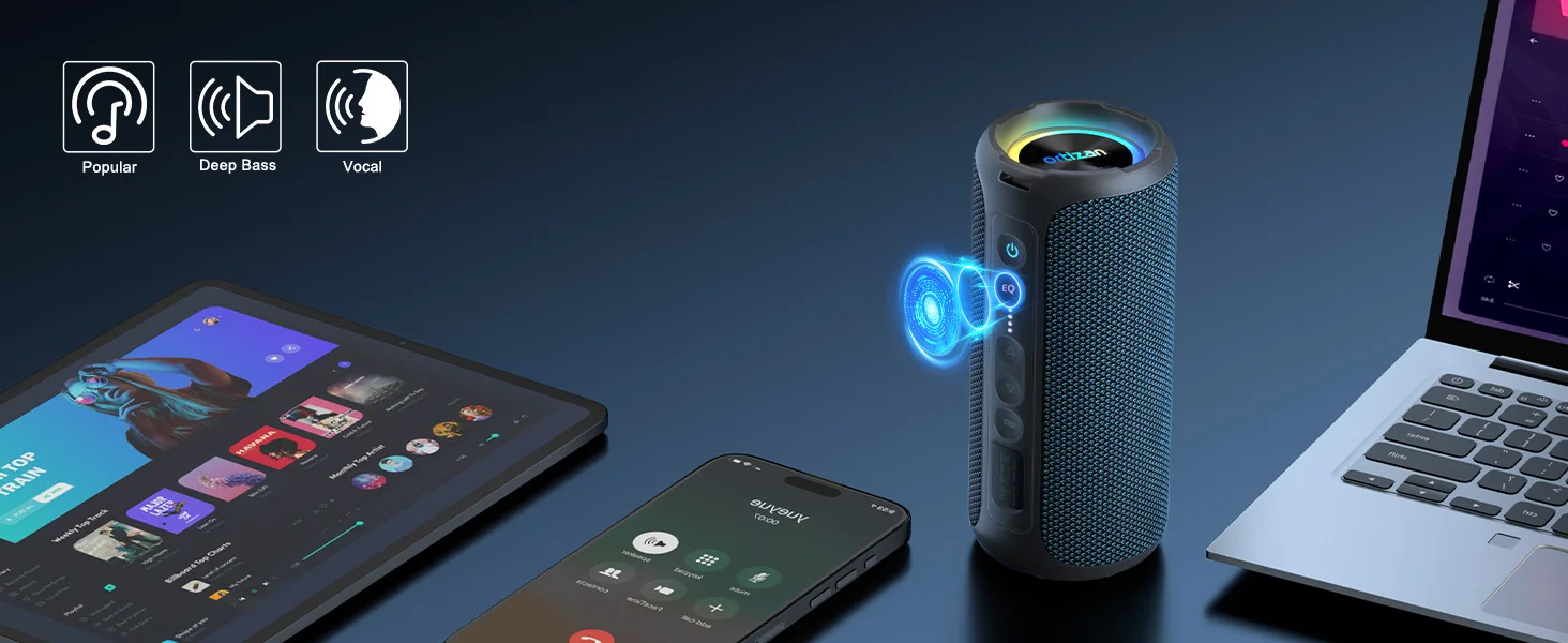 Ortizan Bluetooth Speakers 40W TWS Portable Speaker with Stereo Sound Bass, Bluetooth 5.3 Wireless USB Type C Outdoor, 6600mAh Battery