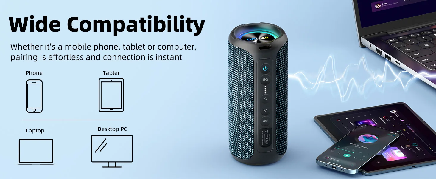 Ortizan Bluetooth Speakers 40W TWS Portable Speaker with Stereo Sound Bass, Bluetooth 5.3 Wireless USB Type C Outdoor, 6600mAh Battery