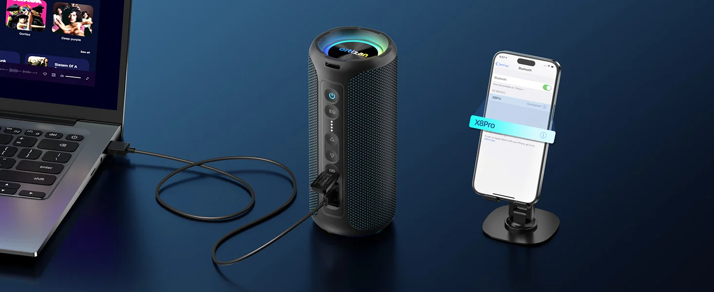 Ortizan Bluetooth Speakers 40W TWS Portable Speaker with Stereo Sound Bass, Bluetooth 5.3 Wireless USB Type C Outdoor, 6600mAh Battery
