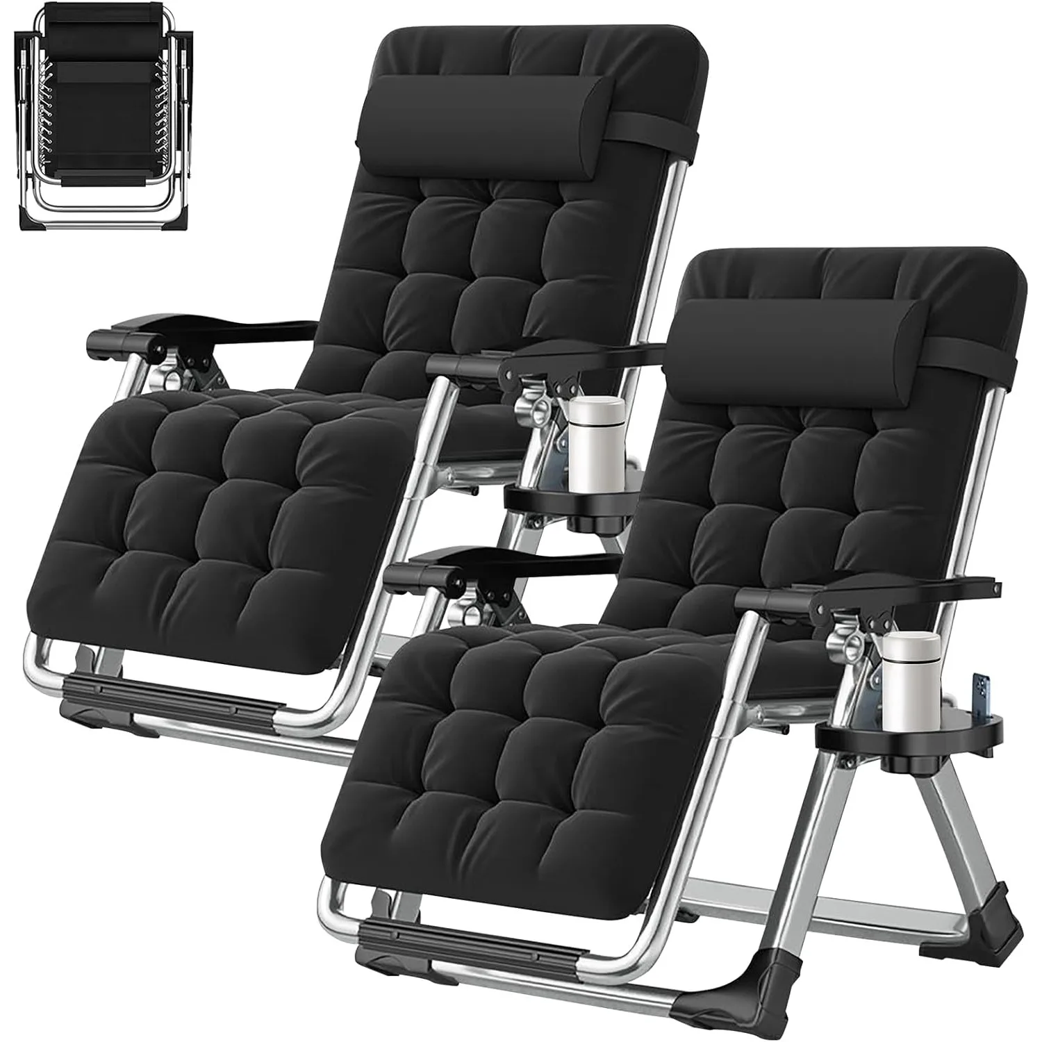 Zero Gravity Outdoor Lounge Chairs Set of 2 Reclining with Cushion Headrest Cup Holder for Patio Garden