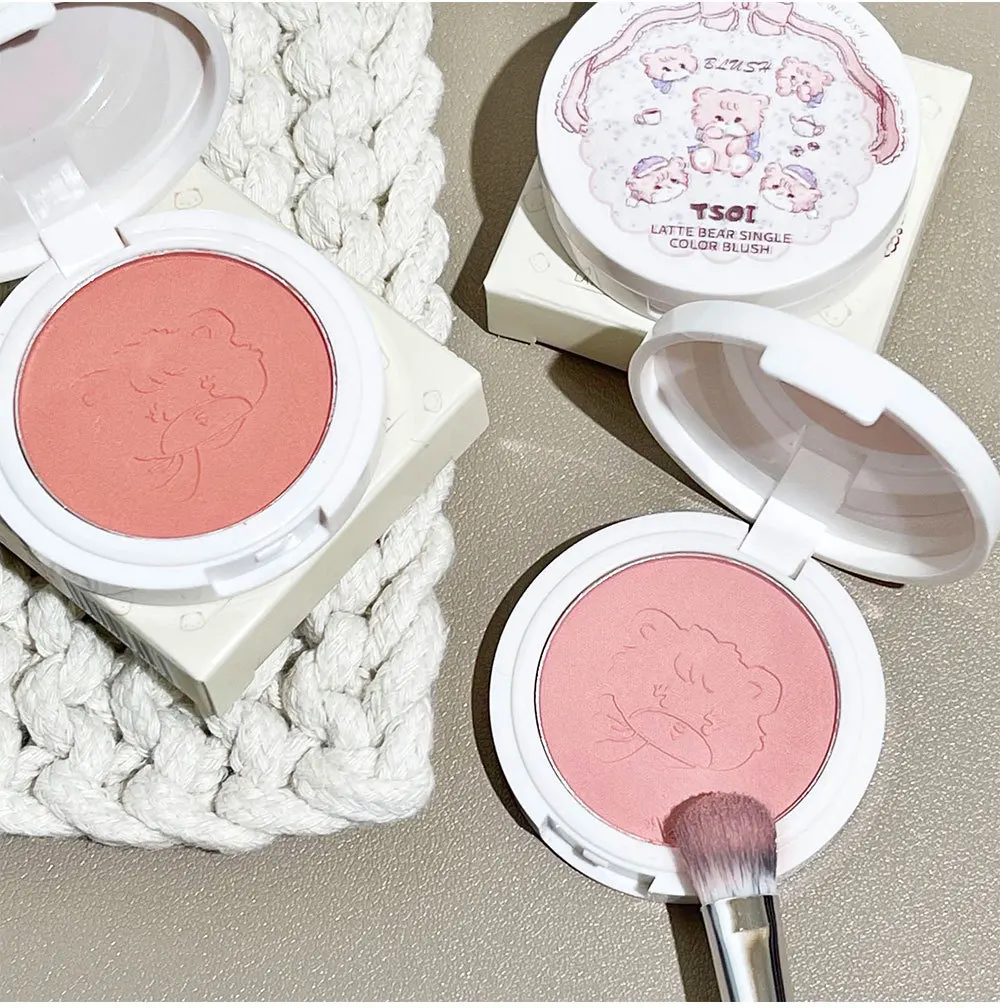 Monochrome Cute Blusher Peach Milk Pink Cream Natural Cheek Tint Brighten Waterproof Matte Face Contouring Blush Palette Makeup