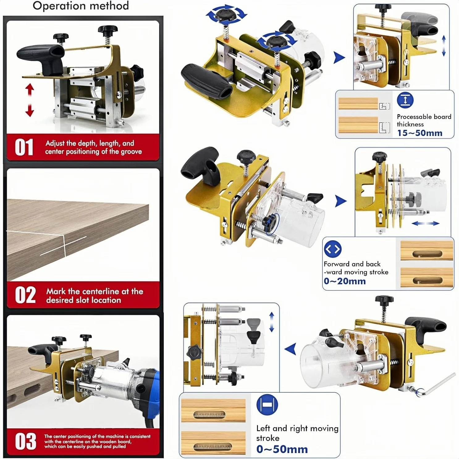 2‑in‑1 Invisible Fastener Slotting Jig Adjustable Woodworking Trimmer Bracket Mortising Groove Locator for Concealed Connectors