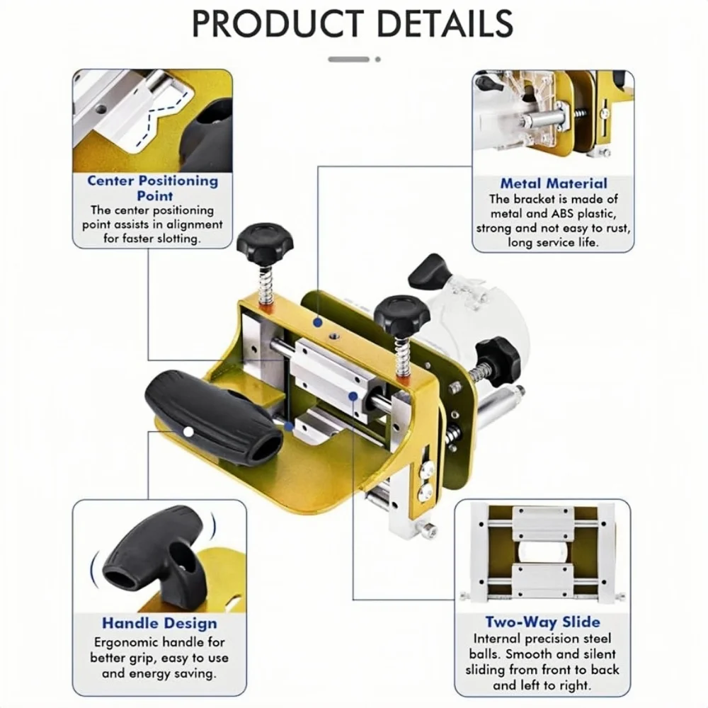 2‑in‑1 Invisible Fastener Slotting Jig Adjustable Woodworking Trimmer Bracket Mortising Groove Locator for Concealed Connectors