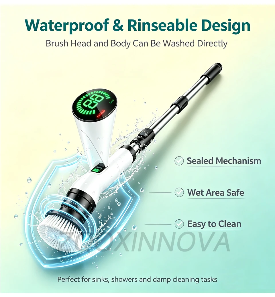 Electric Spin Scrubber, Bathroom Cordless Cleaning Brush Power Scrubber with Replaceable Brush Heads, Electric Cleaning Brush