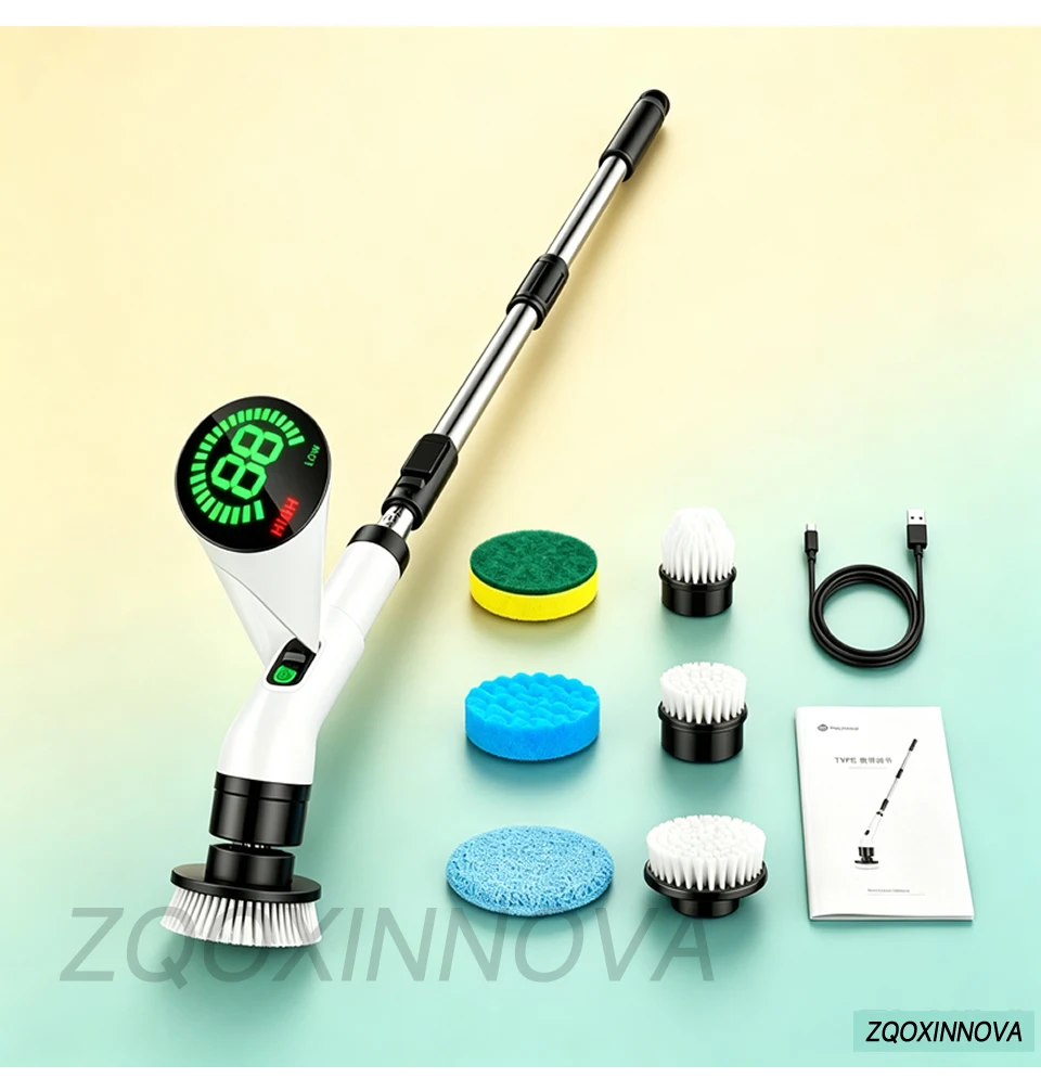 Electric Spin Scrubber, Bathroom Cordless Cleaning Brush Power Scrubber with Replaceable Brush Heads, Electric Cleaning Brush