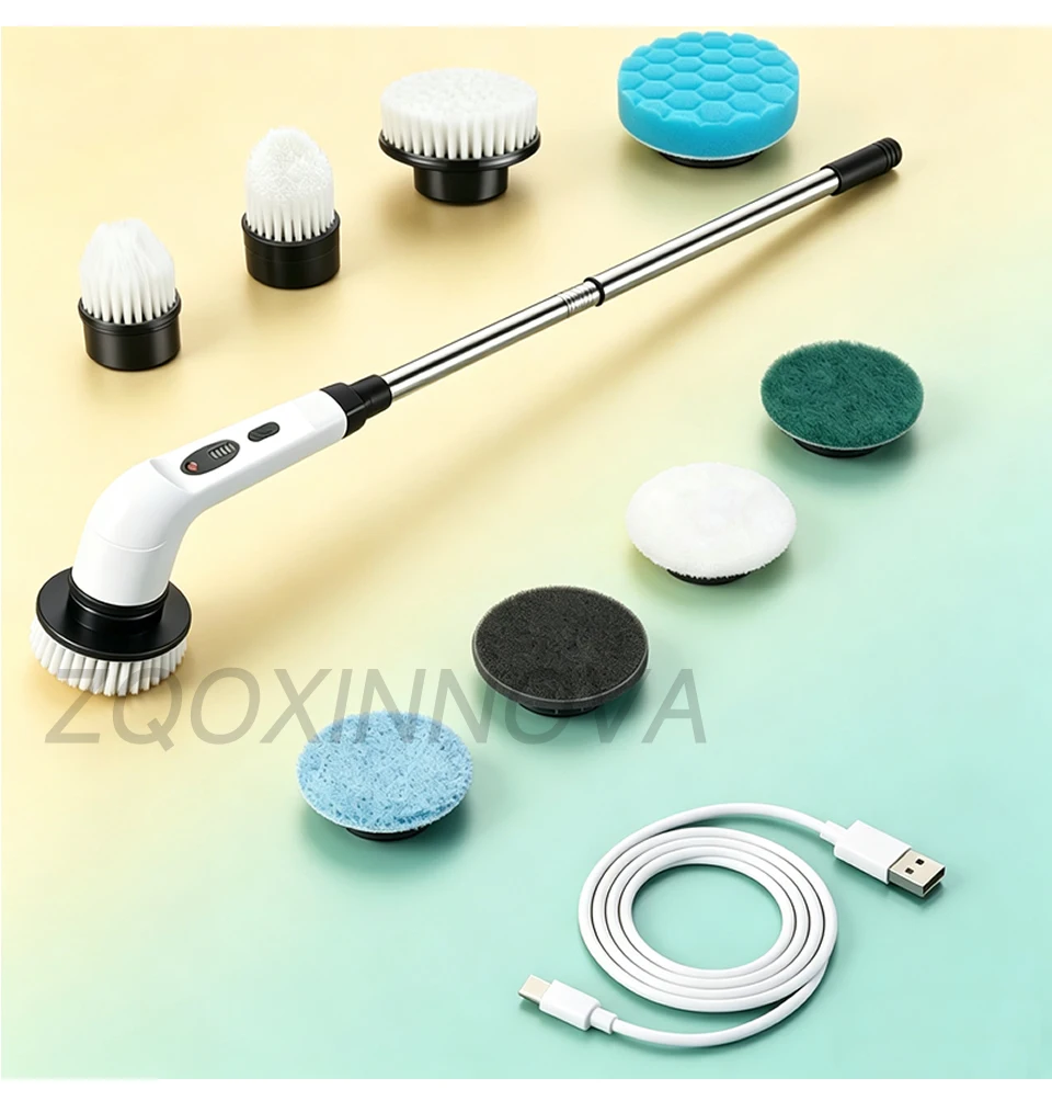 Electric Spin Scrubber, Bathroom Cordless Cleaning Brush Power Scrubber with Replaceable Brush Heads, Electric Cleaning Brush
