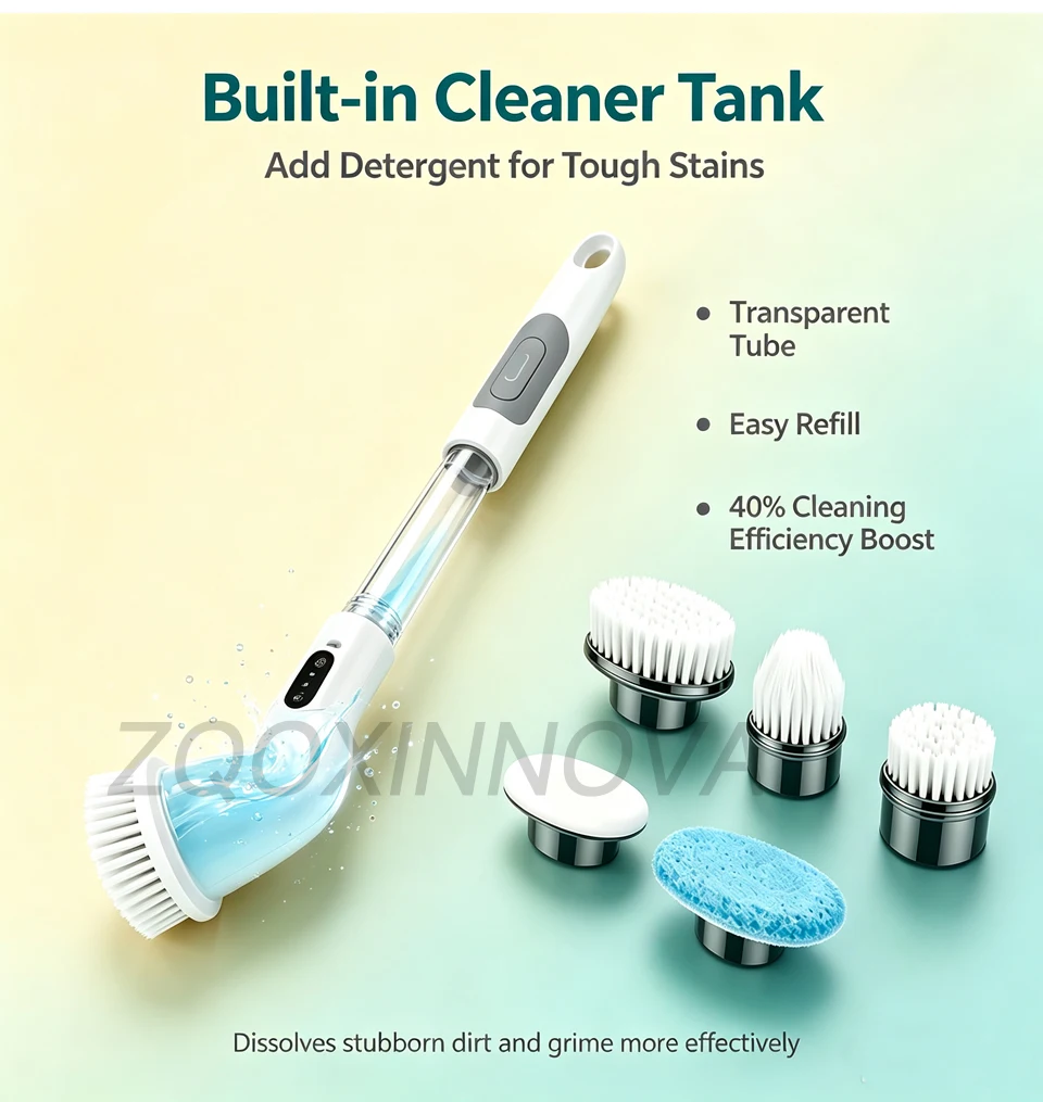 Electric Spin Scrubber, Bathroom Cordless Cleaning Brush Power Scrubber with Replaceable Brush Heads, Electric Cleaning Brush