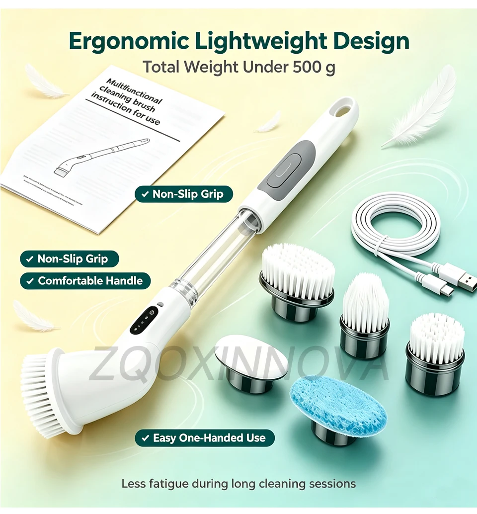 Electric Spin Scrubber, Bathroom Cordless Cleaning Brush Power Scrubber with Replaceable Brush Heads, Electric Cleaning Brush