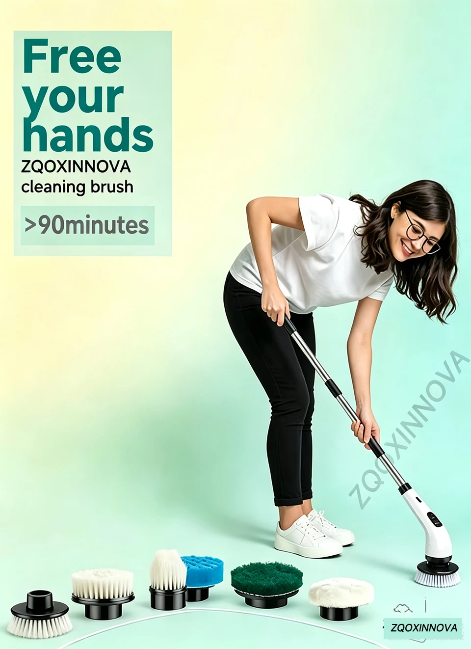 Electric Spin Scrubber, Bathroom Cordless Cleaning Brush Power Scrubber with Replaceable Brush Heads, Electric Cleaning Brush