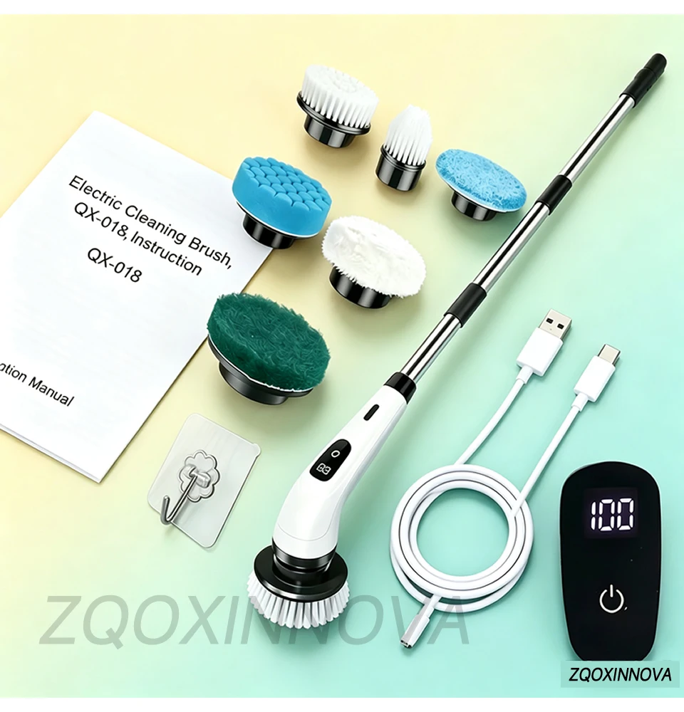 Electric Spin Scrubber, Bathroom Cordless Cleaning Brush Power Scrubber with Replaceable Brush Heads, Electric Cleaning Brush