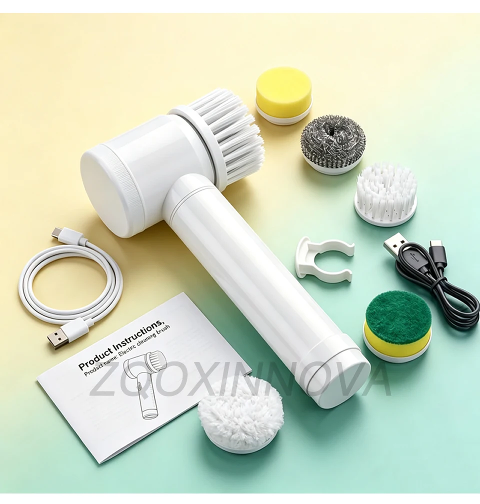Electric Spin Scrubber, Bathroom Cordless Cleaning Brush Power Scrubber with Replaceable Brush Heads, Electric Cleaning Brush