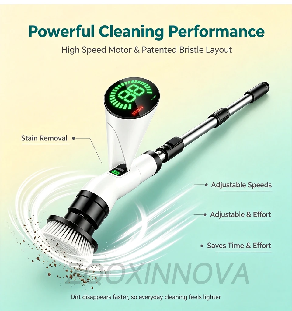 Electric Spin Scrubber, Bathroom Cordless Cleaning Brush Power Scrubber with Replaceable Brush Heads, Electric Cleaning Brush