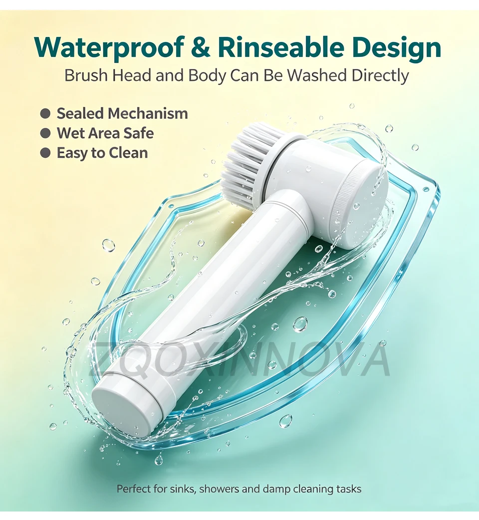 Electric Spin Scrubber, Bathroom Cordless Cleaning Brush Power Scrubber with Replaceable Brush Heads, Electric Cleaning Brush