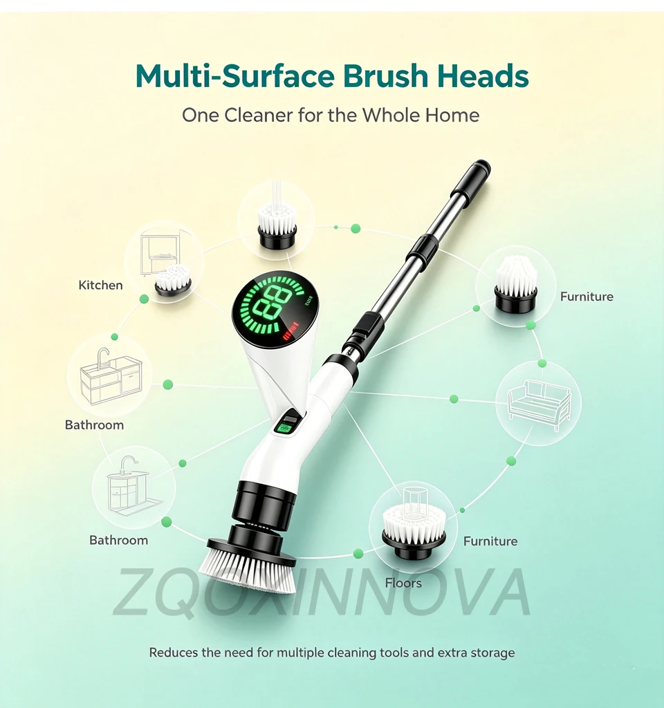 Electric Spin Scrubber, Bathroom Cordless Cleaning Brush Power Scrubber with Replaceable Brush Heads, Electric Cleaning Brush