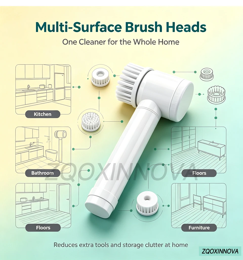 Electric Spin Scrubber, Bathroom Cordless Cleaning Brush Power Scrubber with Replaceable Brush Heads, Electric Cleaning Brush