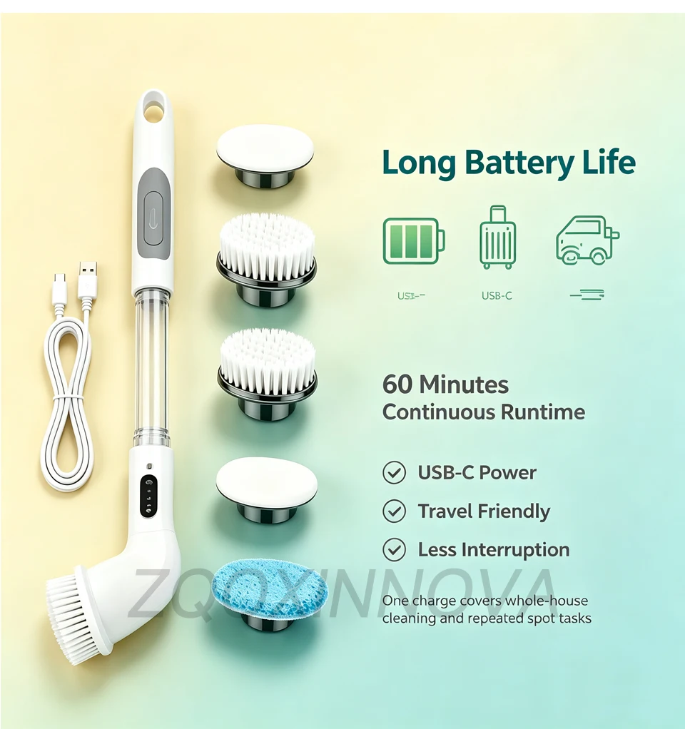 Electric Spin Scrubber, Bathroom Cordless Cleaning Brush Power Scrubber with Replaceable Brush Heads, Electric Cleaning Brush