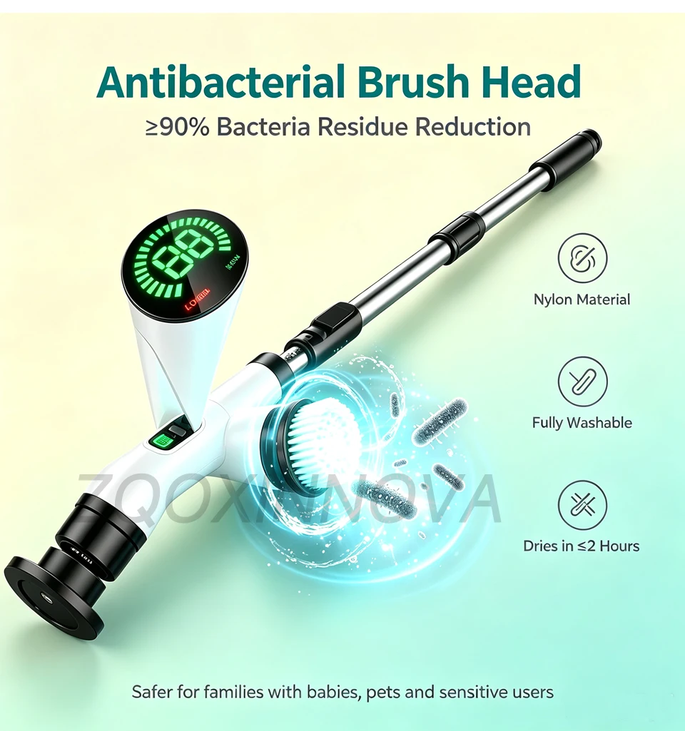 Electric Spin Scrubber, Bathroom Cordless Cleaning Brush Power Scrubber with Replaceable Brush Heads, Electric Cleaning Brush