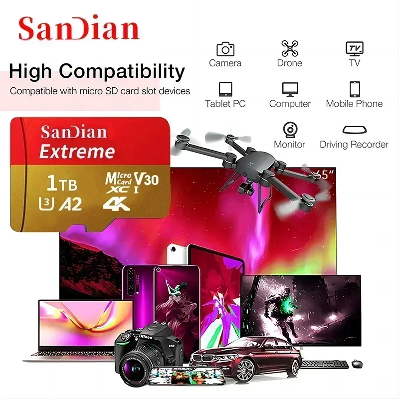 Class 10 Memory SD Cards USB Adapter SD Memory Cards 512GB 256GB High Speed Micro TF/SD Card For Mobile Phone/Laptop
