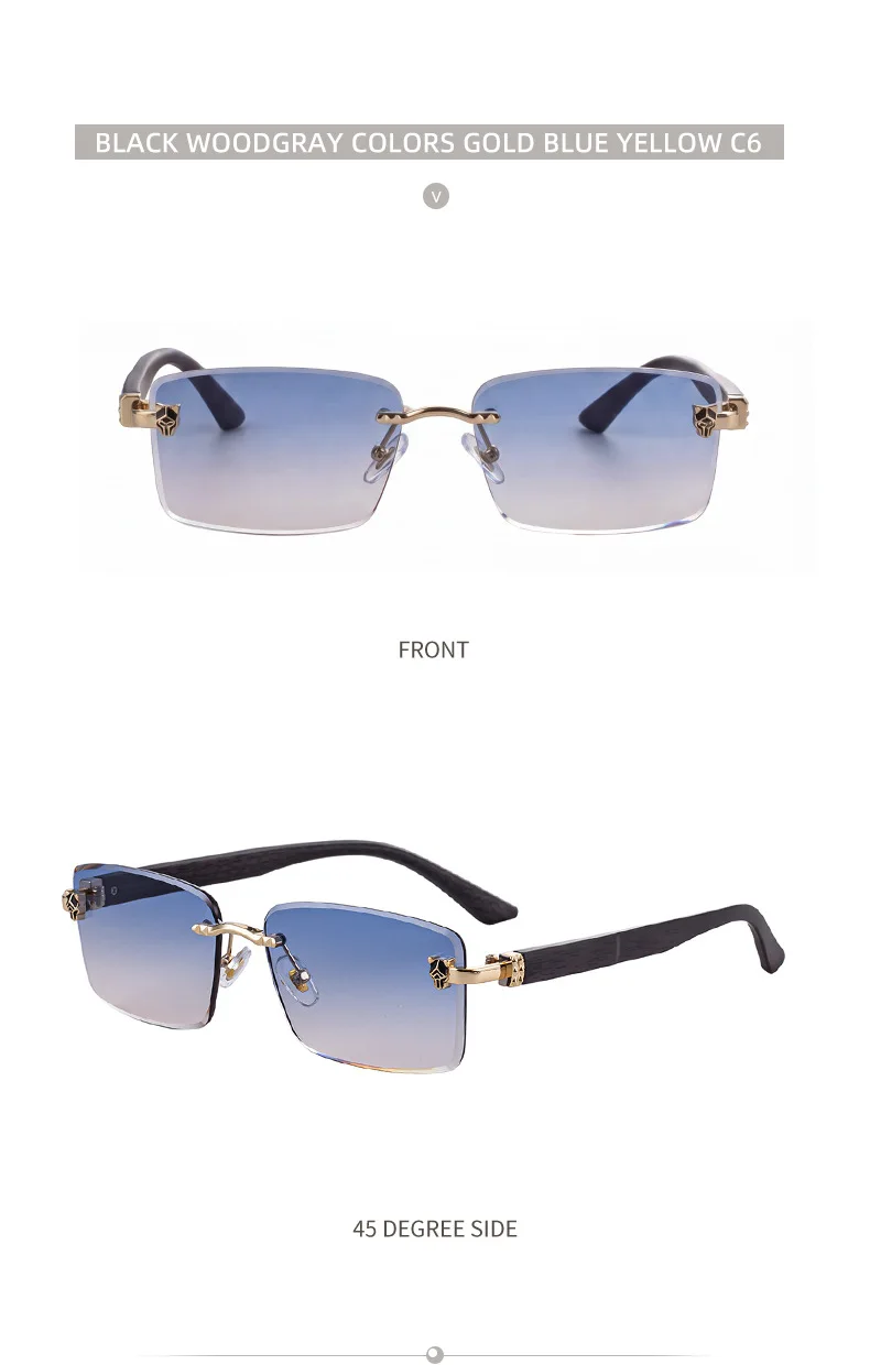 2026 Wooden Rimless Sunglasses Women Trendy Retro UV400 Protection Square Sunglass Men Brand Design Fashion Glasses Dropshipping
