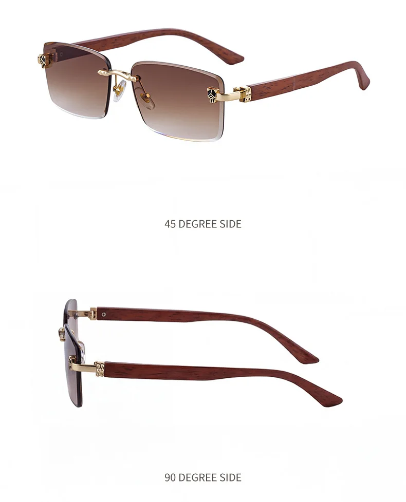 2026 Wooden Rimless Sunglasses Women Trendy Retro UV400 Protection Square Sunglass Men Brand Design Fashion Glasses Dropshipping
