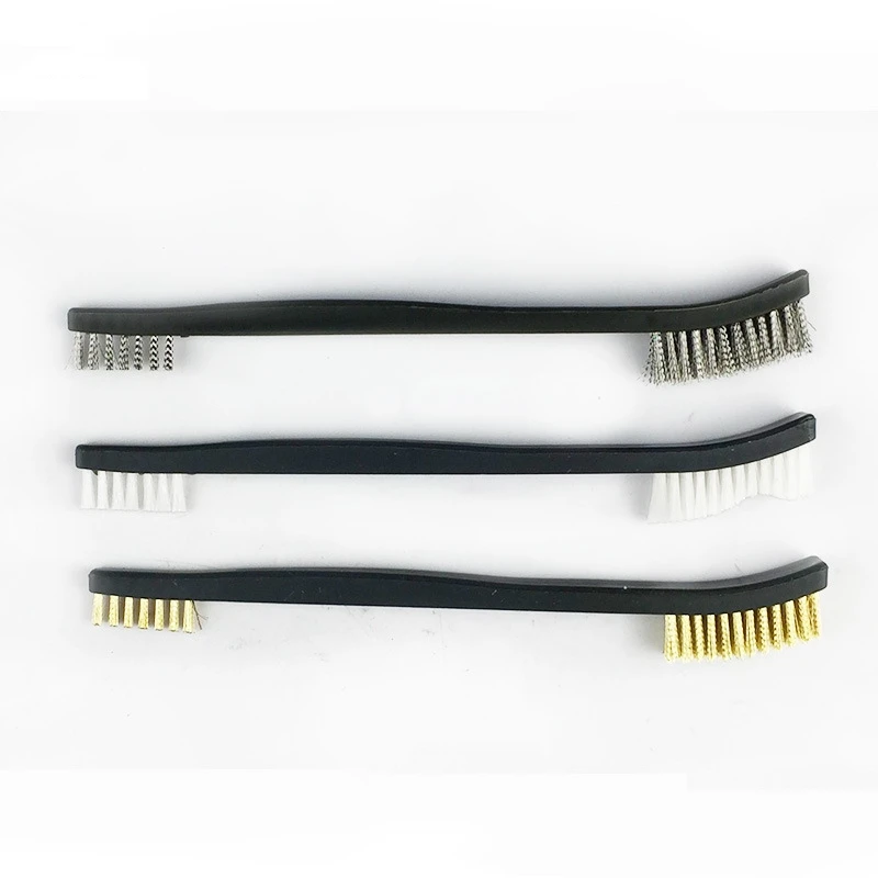 Double-end 3 pcs Mini Wire Brush Set Stainless Steel Brass Nylon Cleaning Polishing Detail Metal Rust Brush Cleaning Tool