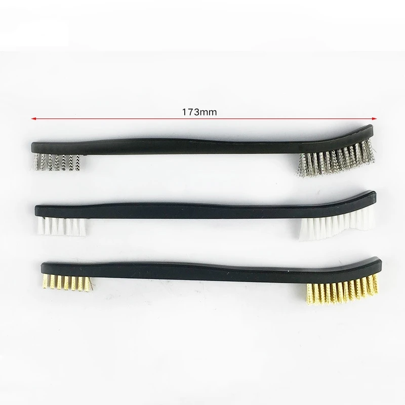 Double-end 3 pcs Mini Wire Brush Set Stainless Steel Brass Nylon Cleaning Polishing Detail Metal Rust Brush Cleaning Tool