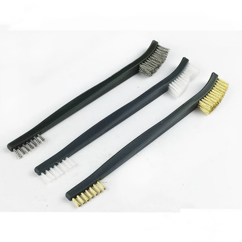 Double-end 3 pcs Mini Wire Brush Set Stainless Steel Brass Nylon Cleaning Polishing Detail Metal Rust Brush Cleaning Tool