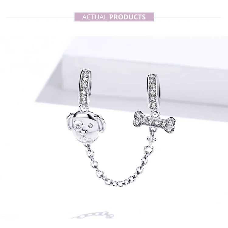 WOSTU Dog Charms Pendant 925 Sterling Silver Zirconia Animal Pooch Doggy Bulldog Beads Fit Original Bracelet Pendant DIY Jewelry