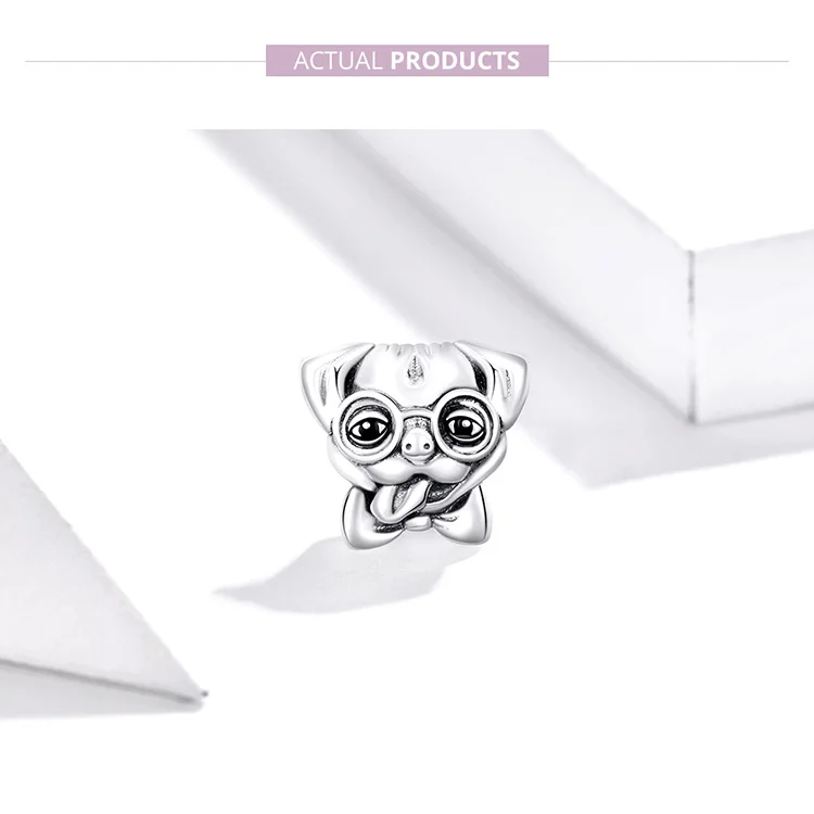 WOSTU Dog Charms Pendant 925 Sterling Silver Zirconia Animal Pooch Doggy Bulldog Beads Fit Original Bracelet Pendant DIY Jewelry