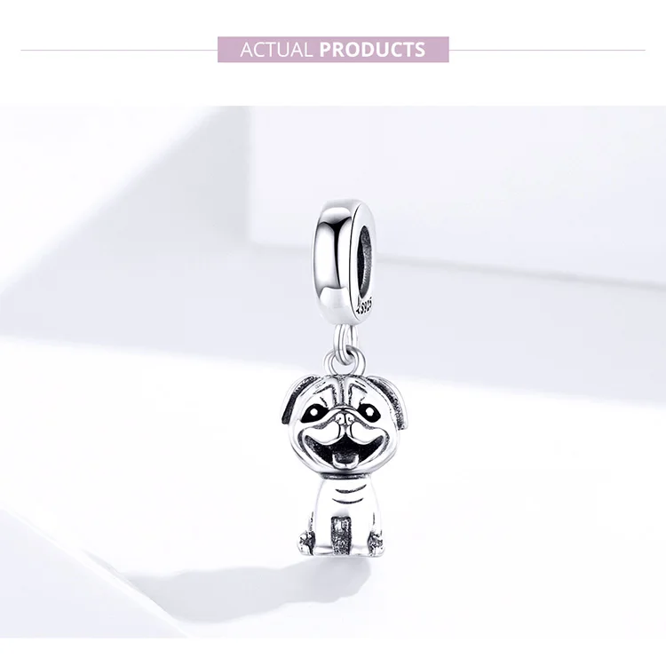 WOSTU Dog Charms Pendant 925 Sterling Silver Zirconia Animal Pooch Doggy Bulldog Beads Fit Original Bracelet Pendant DIY Jewelry