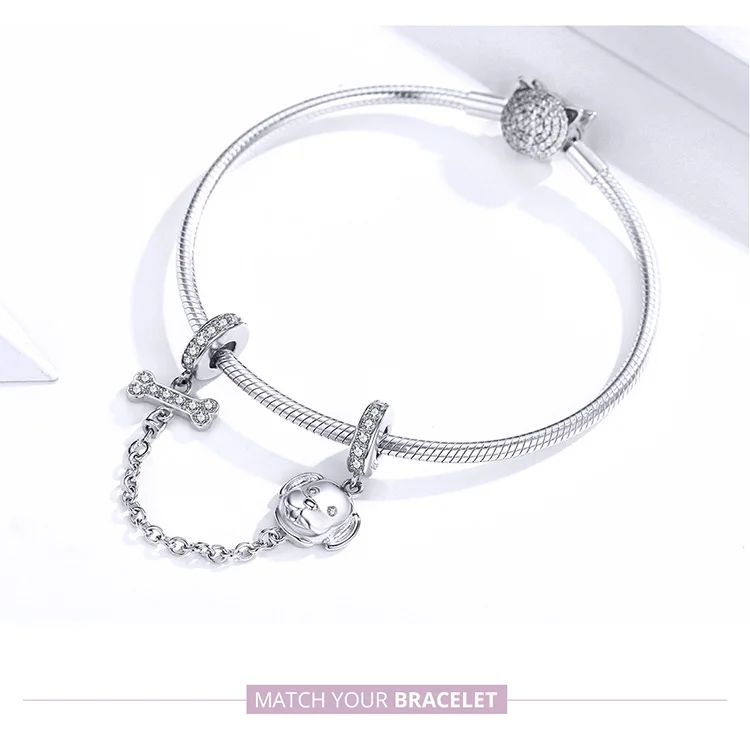 WOSTU Dog Charms Pendant 925 Sterling Silver Zirconia Animal Pooch Doggy Bulldog Beads Fit Original Bracelet Pendant DIY Jewelry