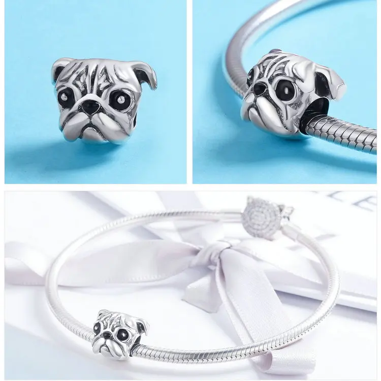 WOSTU Dog Charms Pendant 925 Sterling Silver Zirconia Animal Pooch Doggy Bulldog Beads Fit Original Bracelet Pendant DIY Jewelry