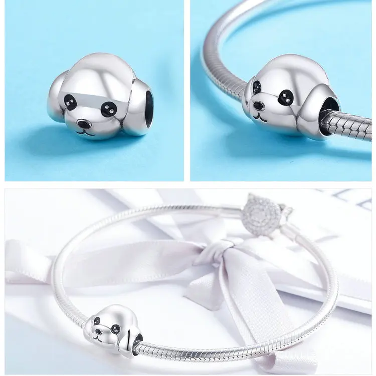 WOSTU Dog Charms Pendant 925 Sterling Silver Zirconia Animal Pooch Doggy Bulldog Beads Fit Original Bracelet Pendant DIY Jewelry