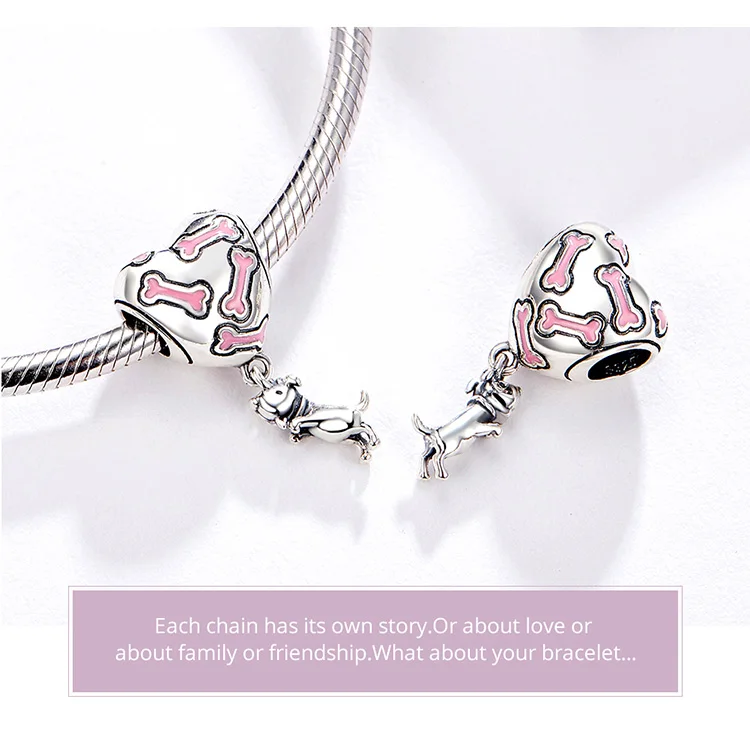 WOSTU Dog Charms Pendant 925 Sterling Silver Zirconia Animal Pooch Doggy Bulldog Beads Fit Original Bracelet Pendant DIY Jewelry