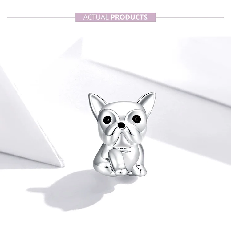 WOSTU Dog Charms Pendant 925 Sterling Silver Zirconia Animal Pooch Doggy Bulldog Beads Fit Original Bracelet Pendant DIY Jewelry