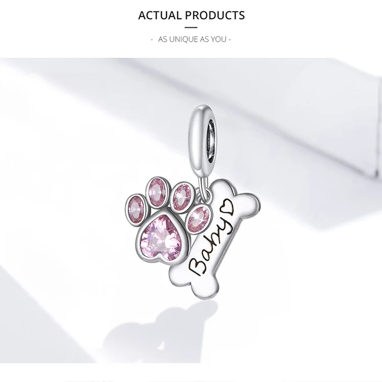 WOSTU Dog Charms Pendant 925 Sterling Silver Zirconia Animal Pooch Doggy Bulldog Beads Fit Original Bracelet Pendant DIY Jewelry