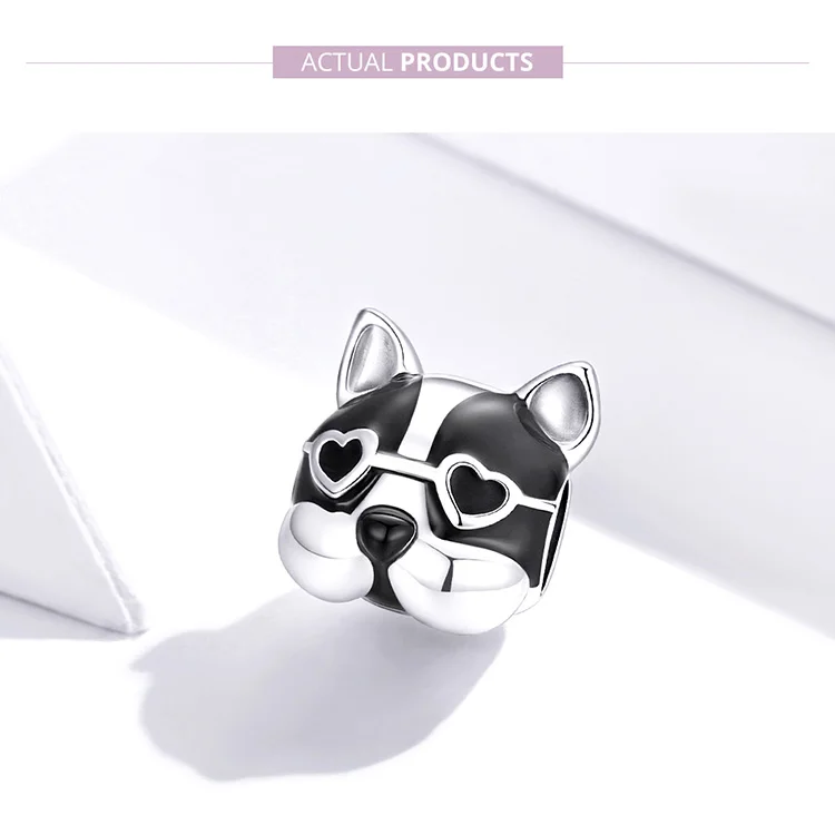 WOSTU Dog Charms Pendant 925 Sterling Silver Zirconia Animal Pooch Doggy Bulldog Beads Fit Original Bracelet Pendant DIY Jewelry