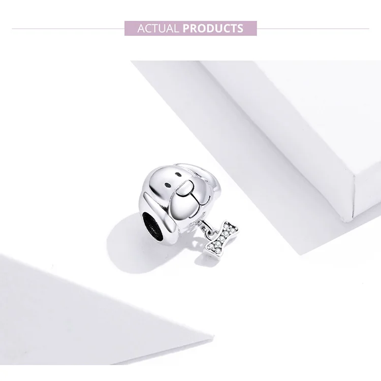 WOSTU Dog Charms Pendant 925 Sterling Silver Zirconia Animal Pooch Doggy Bulldog Beads Fit Original Bracelet Pendant DIY Jewelry