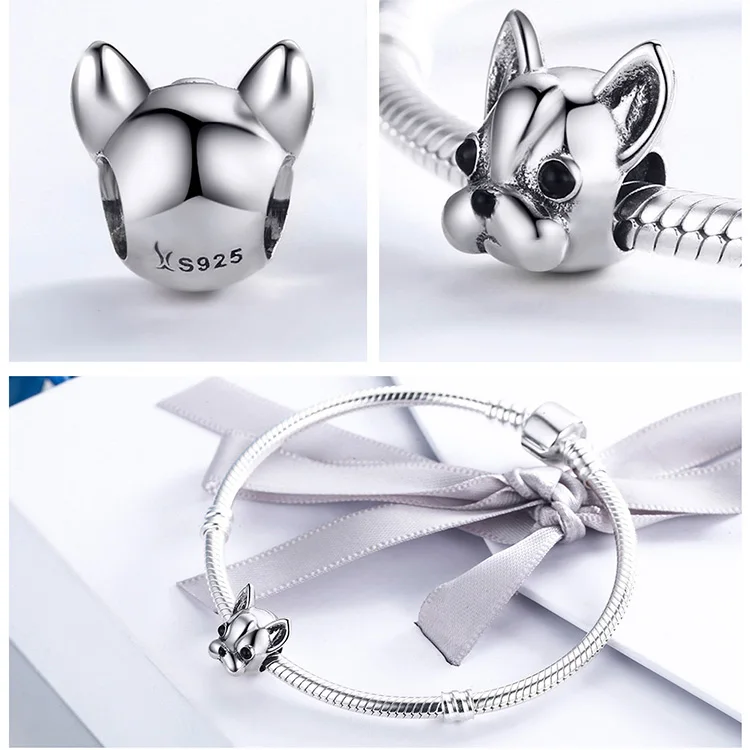 WOSTU Dog Charms Pendant 925 Sterling Silver Zirconia Animal Pooch Doggy Bulldog Beads Fit Original Bracelet Pendant DIY Jewelry