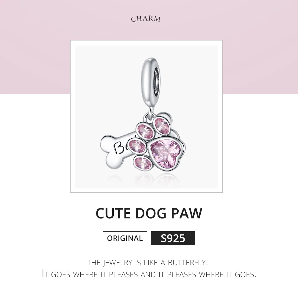 WOSTU Dog Charms Pendant 925 Sterling Silver Zirconia Animal Pooch Doggy Bulldog Beads Fit Original Bracelet Pendant DIY Jewelry