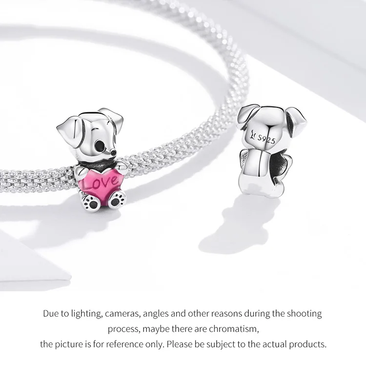 WOSTU Dog Charms Pendant 925 Sterling Silver Zirconia Animal Pooch Doggy Bulldog Beads Fit Original Bracelet Pendant DIY Jewelry