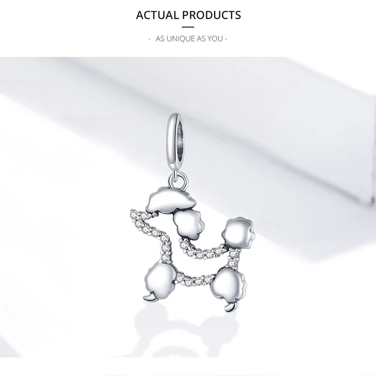 WOSTU Dog Charms Pendant 925 Sterling Silver Zirconia Animal Pooch Doggy Bulldog Beads Fit Original Bracelet Pendant DIY Jewelry